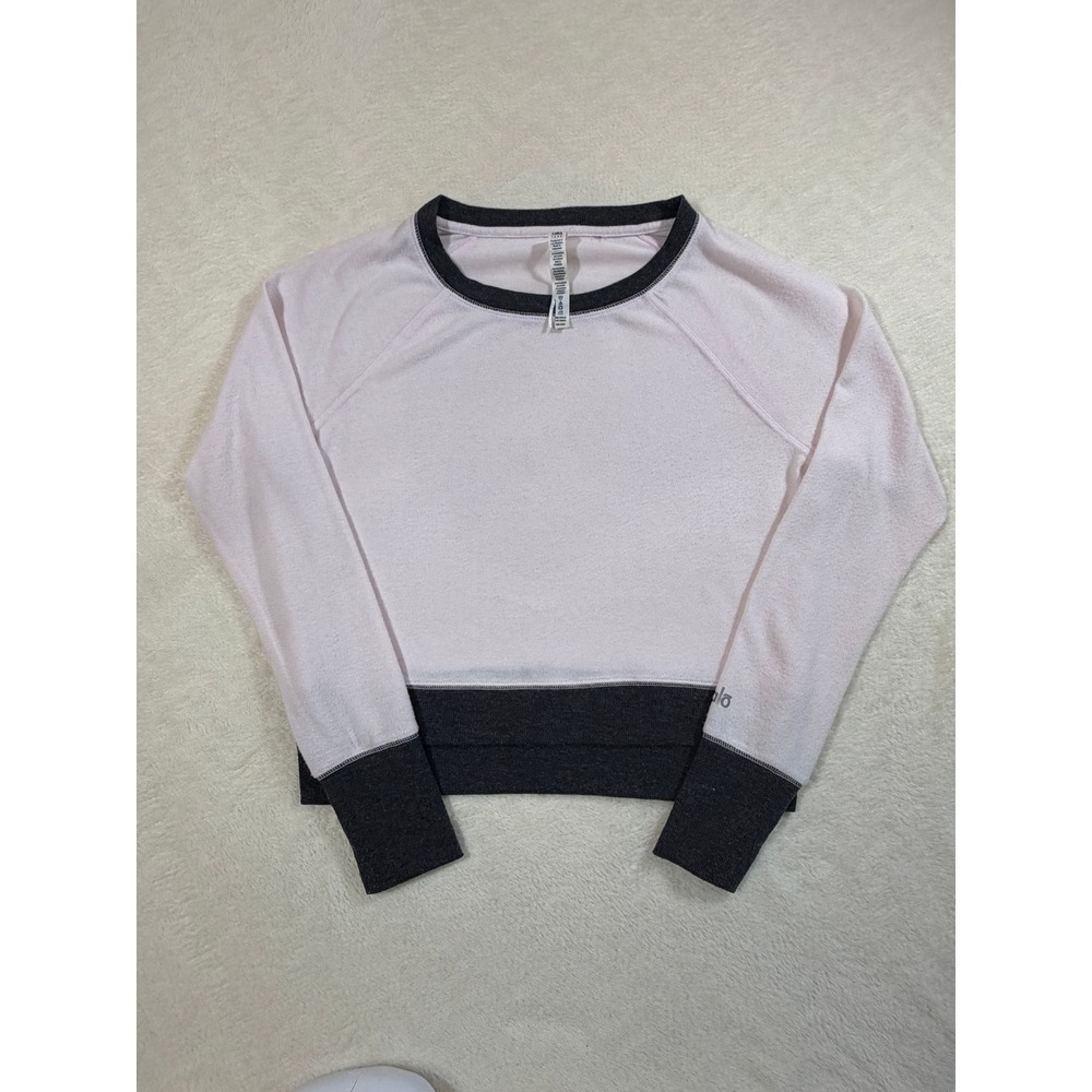 RARE Alo Yoga Double Take Raglan‎ Sweatshirt Size M 2015 Two-Tone Pink Grey